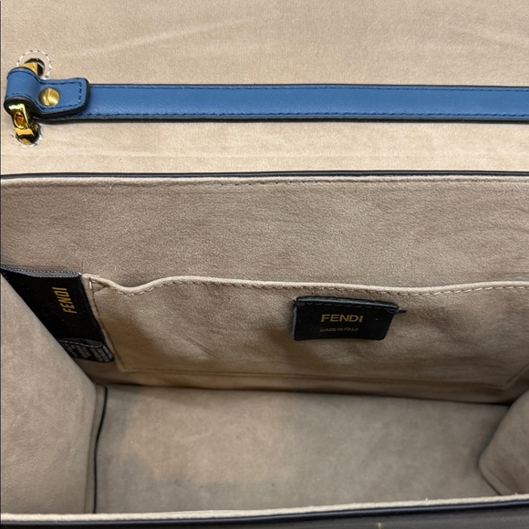 Authentic Fendi Kan I F Logo Shoulder Bag – Blue/Black/White – Gold Hardware - Picture 8 of 16